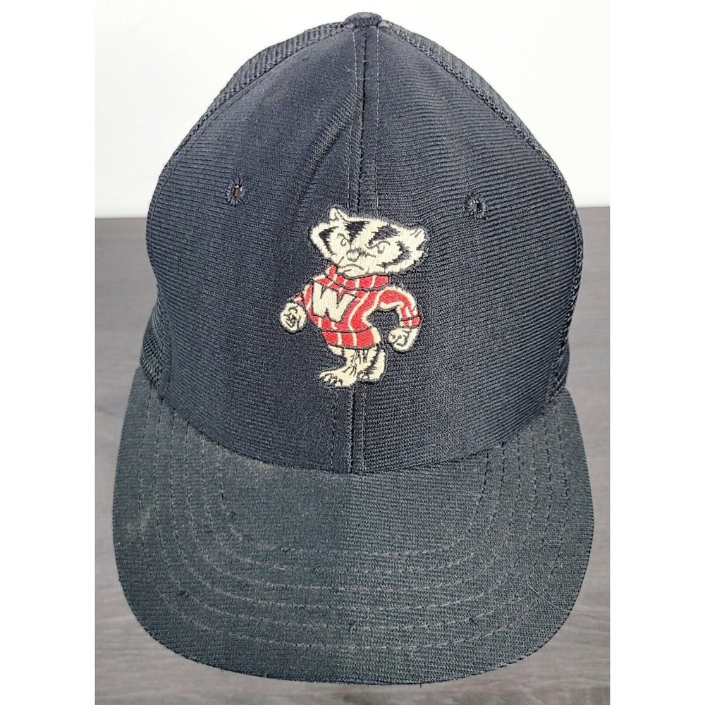 Vintage 80s Wisconsin Badgers Bucky Badger Snapback Hat Madison DeLong USA Made